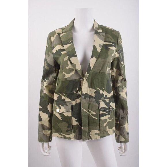Zadig & Voltaire Womans Virginia Camo Blazer Jacket S Green Kaki Camouflage NWT - Picture 2 of 7